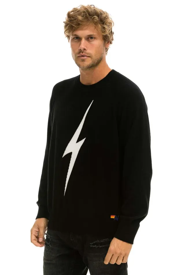 UNISEX BOLT CASHMERE LIGHT SWEATER 8211 BLACK WHITE BOLT Men Aviator Nation Sweatshirts