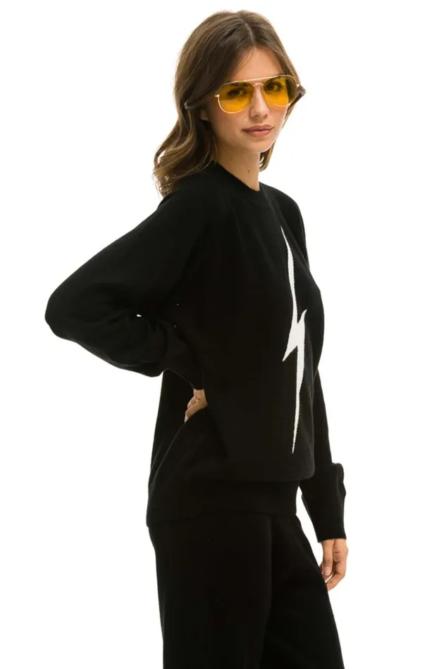 UNISEX BOLT CASHMERE LIGHT SWEATER 8211 BLACK WHITE BOLT Men Aviator Nation Sweatshirts