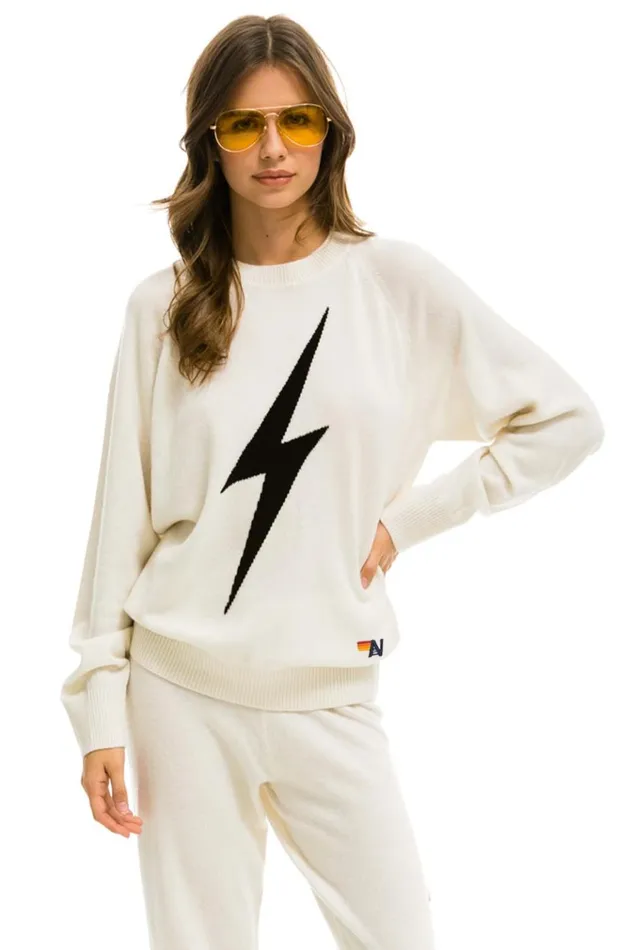 UNISEX BOLT CASHMERE LIGHT SWEATER 8211 VINTAGE WHITE BLACK BOLT Men Aviator Nation Sweatshirts UNISEX BOLT CASHMERE LIGHT SWEATER 8211 VINTAGE WHITE BLACK BOLT Men Aviator Nation Sweatshirts