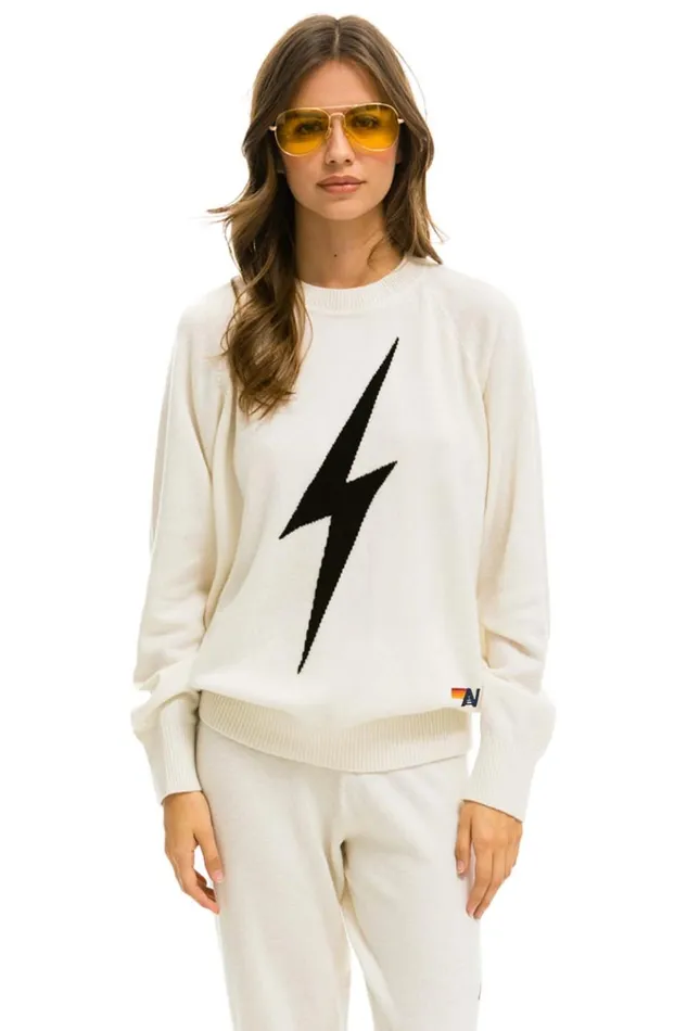 UNISEX BOLT CASHMERE LIGHT SWEATER 8211 VINTAGE WHITE BLACK BOLT Men Aviator Nation Sweatshirts
