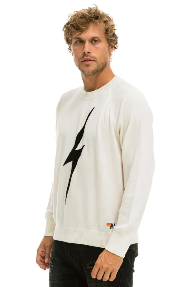 UNISEX BOLT CASHMERE LIGHT SWEATER 8211 VINTAGE WHITE BLACK BOLT Men Aviator Nation Sweatshirts