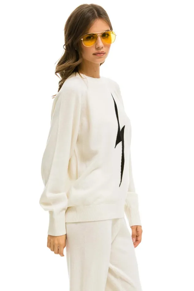 UNISEX BOLT CASHMERE LIGHT SWEATER 8211 VINTAGE WHITE BLACK BOLT Men Aviator Nation Sweatshirts
