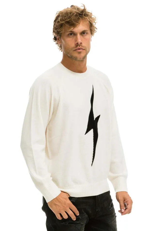 UNISEX BOLT CASHMERE LIGHT SWEATER 8211 VINTAGE WHITE BLACK BOLT Men Aviator Nation Sweatshirts