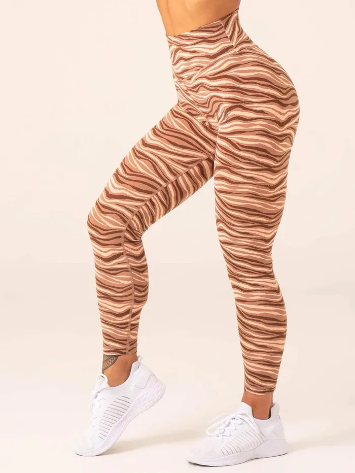 Unstoppable High Waisted Scrunch Leggings 8211 Mocha Zebra Women Ryderwear Leggings