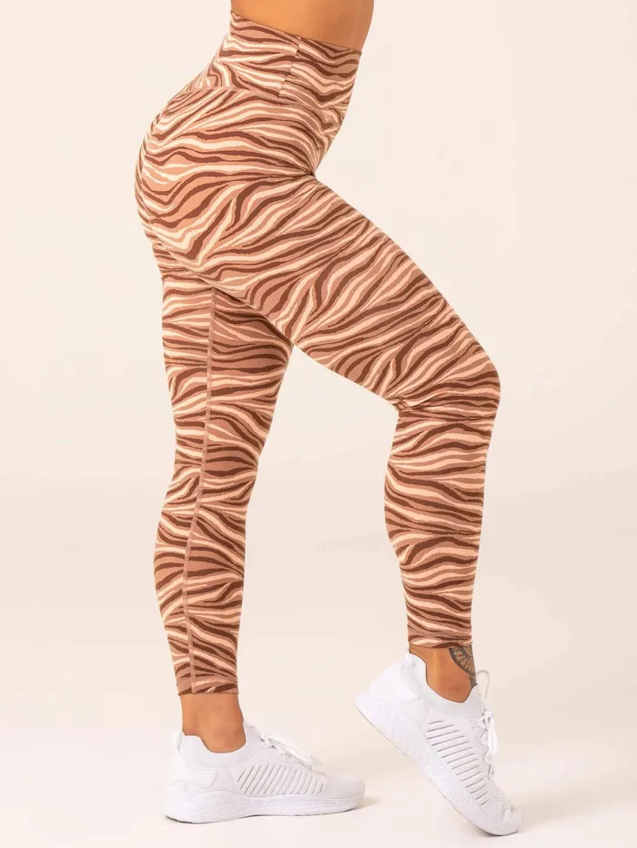 Unstoppable High Waisted Scrunch Leggings 8211 Mocha Zebra Women Ryderwear Leggings