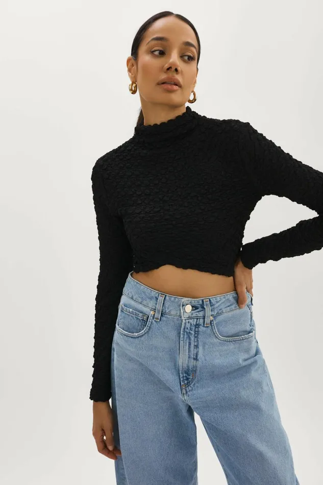 Velma Crossover Long Sleeve Top Black Women Lamarque TOPS