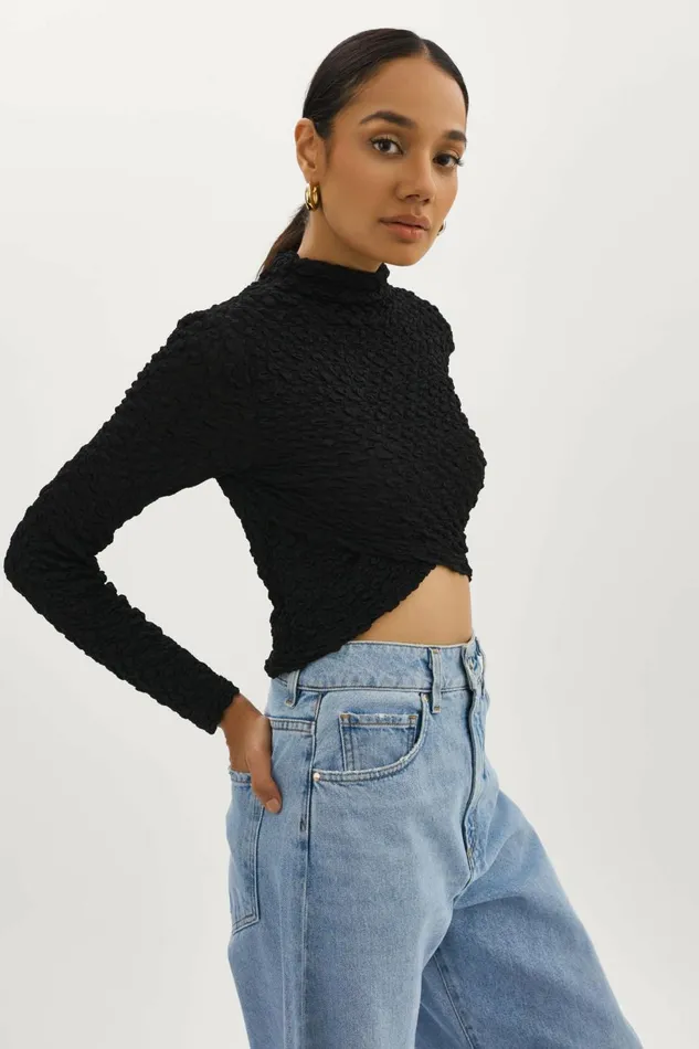 Velma Crossover Long Sleeve Top Black Women Lamarque TOPS