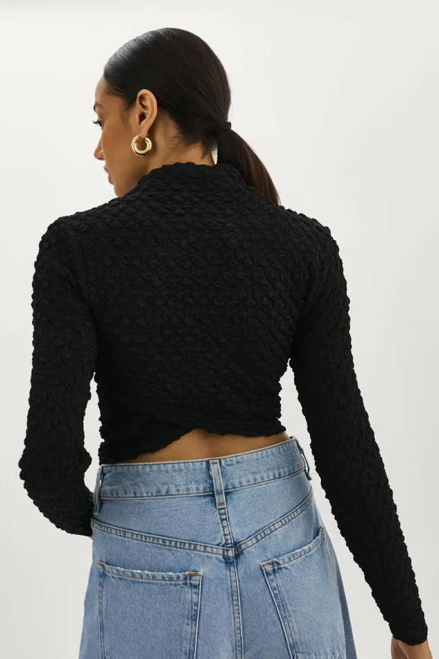 Velma Crossover Long Sleeve Top Black Women Lamarque TOPS