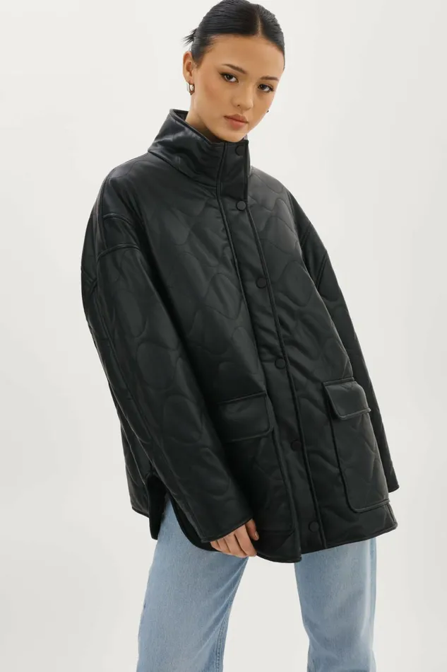 Verina Faux Leather Quilted Coat Black Women Lamarque LEATHER JACKETS