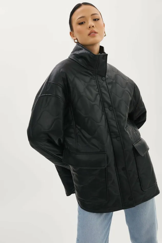 Verina Faux Leather Quilted Coat Black Women Lamarque LEATHER JACKETS