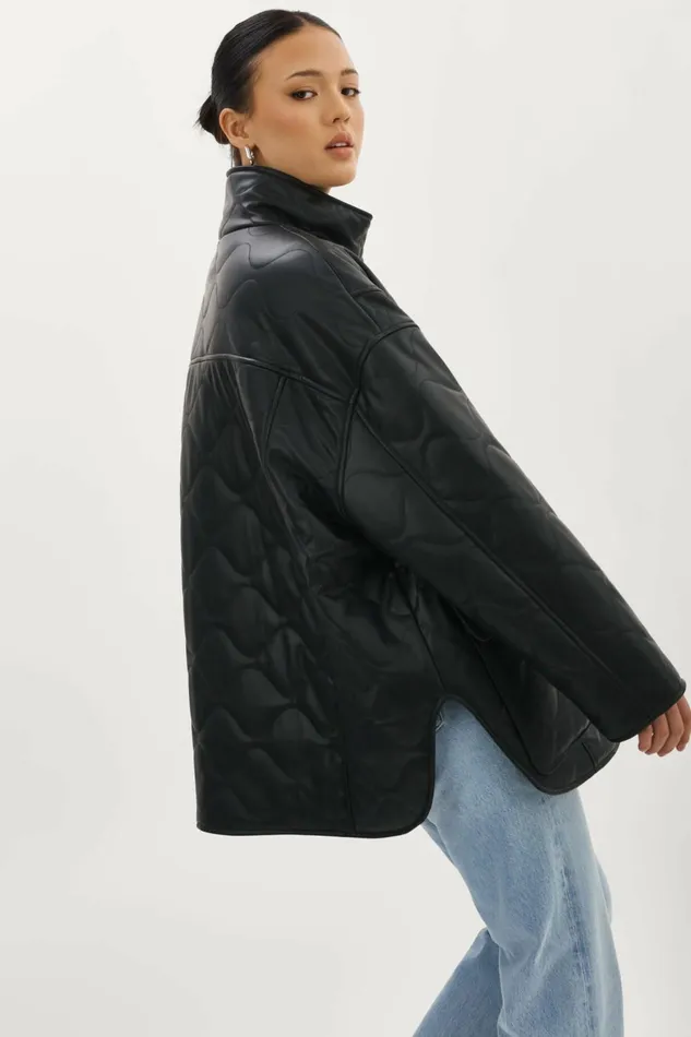 Verina Faux Leather Quilted Coat Black Women Lamarque LEATHER JACKETS