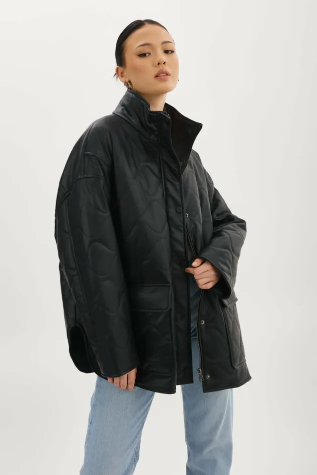 Verina Faux Leather Quilted Coat Black Women Lamarque LEATHER JACKETS