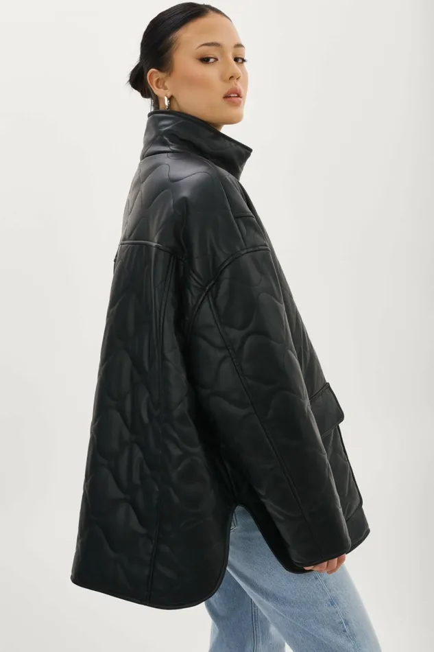 Verina Faux Leather Quilted Coat Black Women Lamarque LEATHER JACKETS