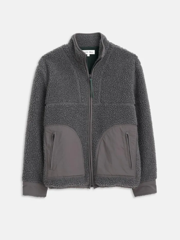Vinny Sherpa Jacket Charcoal Men Alex Mill Jackets Coats
