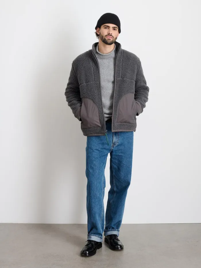 Vinny Sherpa Jacket Charcoal Men Alex Mill Jackets Coats