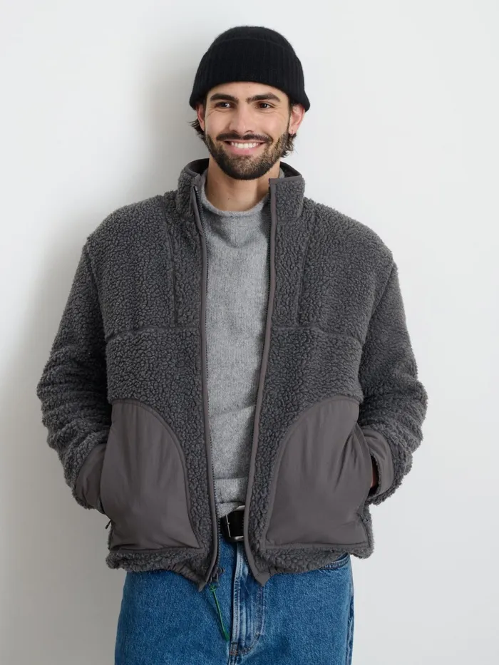 Vinny Sherpa Jacket Charcoal Men Alex Mill Jackets Coats