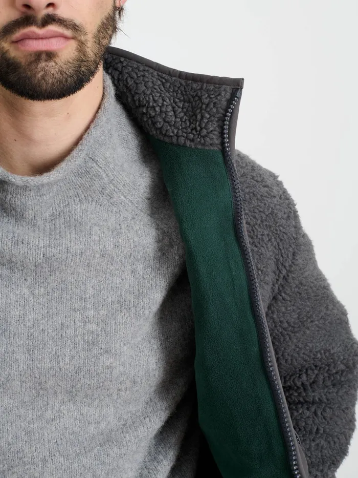 Vinny Sherpa Jacket Charcoal Men Alex Mill Jackets Coats