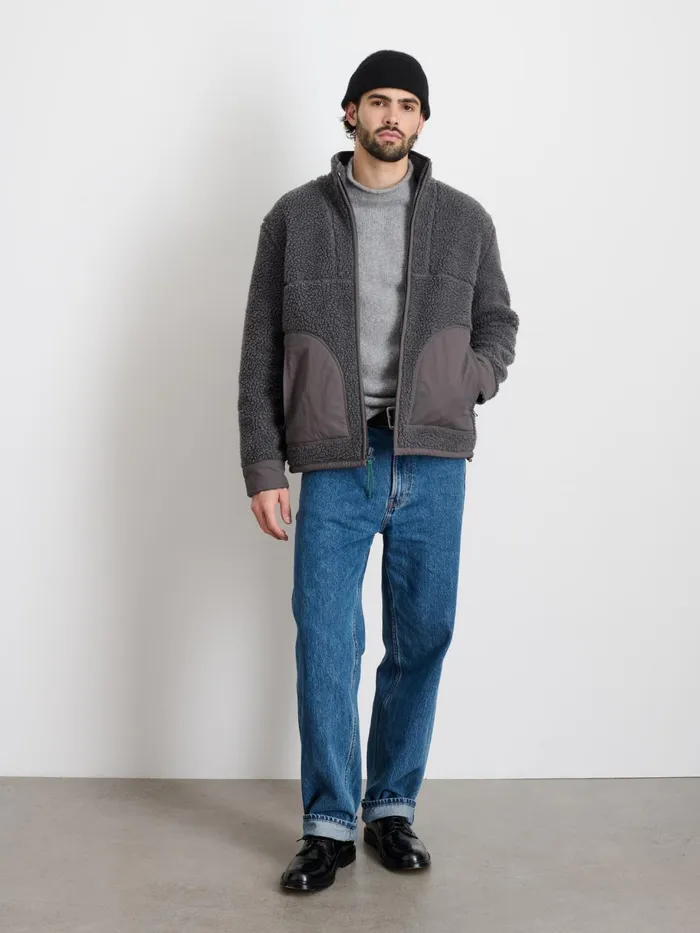 Vinny Sherpa Jacket Charcoal Men Alex Mill Jackets Coats