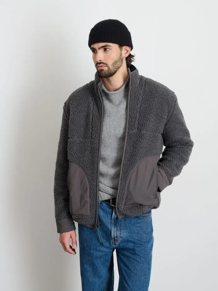 Vinny Sherpa Jacket Charcoal Men Alex Mill Jackets Coats