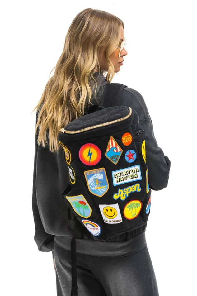 VINTAGE PATCH DENIM PUFFER BACKPACK 8211 VINTAGE BLACK WomenMen Aviator Nation Backpacks