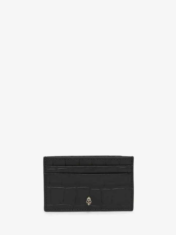 Wallets And Cardholders Men Alexander McQueen Embossed Croc Card Holder Black