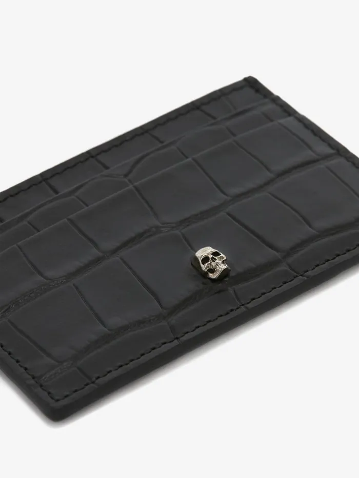 Wallets And Cardholders Men Alexander McQueen Embossed Croc Card Holder Black Wallets And Cardholders Men Alexander McQueen Embossed Croc Card Holder Black