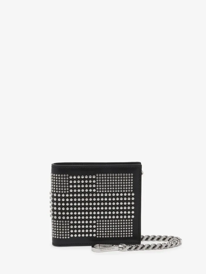 Wallets And Cardholders Men Alexander McQueen Studded Billfold Wallet With Chain Black