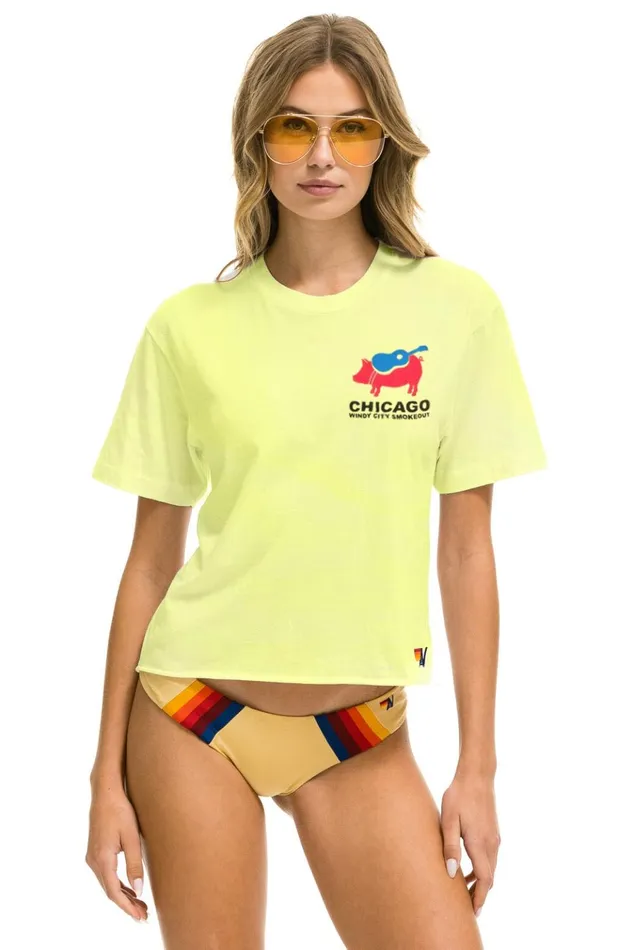 WINDY CITY SMOKEOUT 2024 BOYFRIEND TEE SHIRT 8211 NEON YELLOW Women Aviator Nation Tees
