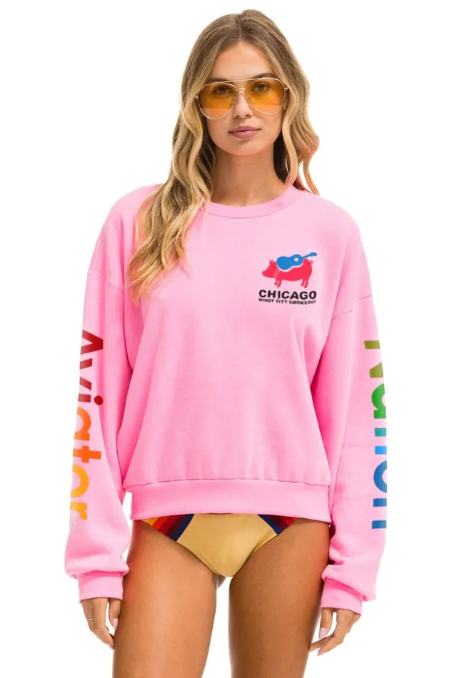 WINDY CITY SMOKEOUT 2024 CREW SWEATSHIRT RELAXED 8211 NEON PINK Women Aviator Nation Sweatshirts WINDY CITY SMOKEOUT 2024 CREW SWEATSHIRT RELAXED 8211 NEON PINK Women Aviator Nation Sweatshirts
