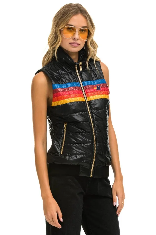 WO5 STRIPE VEST 8211 GLOSSY BLACK Women Aviator Nation Vests