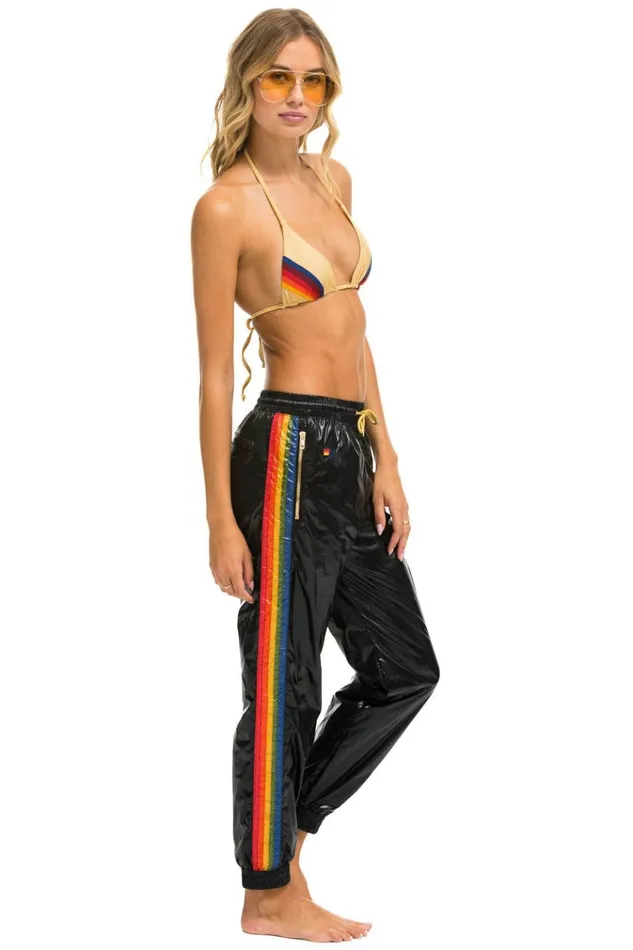 WO5 STRIPE WIND PANT BLACK GLOSSY Women Aviator Nation Sweatpants