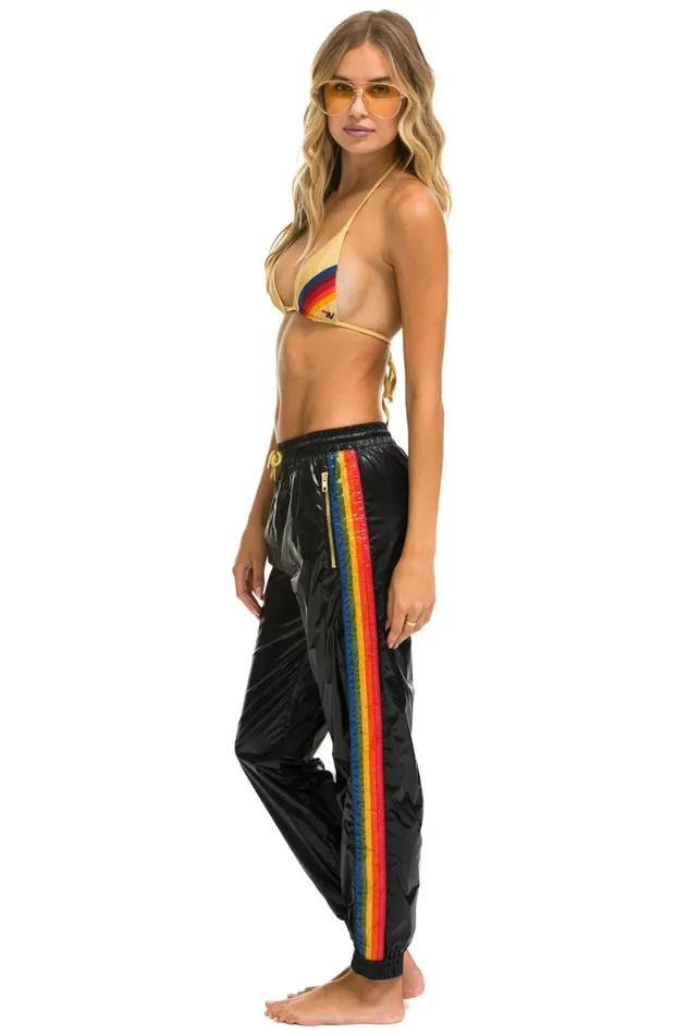 WO5 STRIPE WIND PANT BLACK GLOSSY Women Aviator Nation Sweatpants