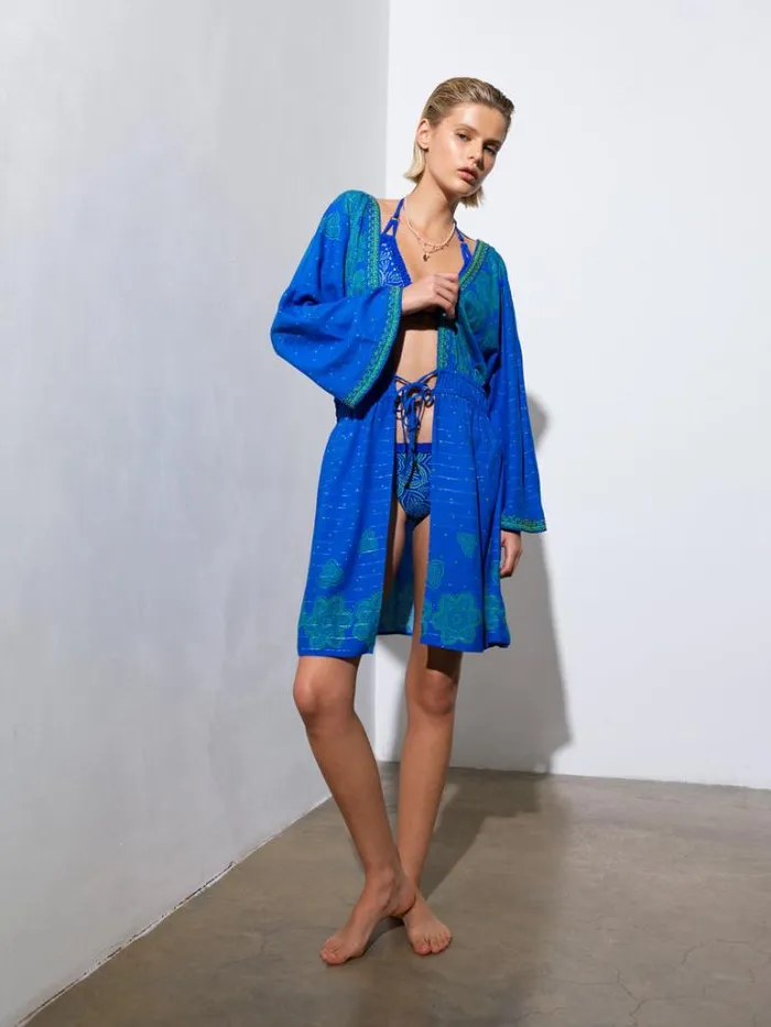 Woman French Connection Coats and Jackets Blue Mosaic Kimono Blue