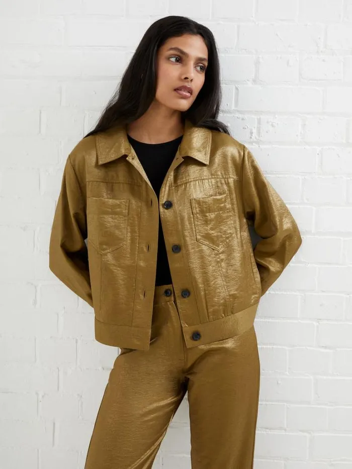 Woman French Connection Coats and Jackets Cammie Shimmer Jacket Nutria