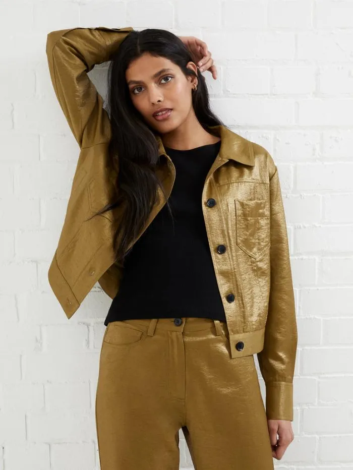 Woman French Connection Coats and Jackets Cammie Shimmer Jacket Nutria