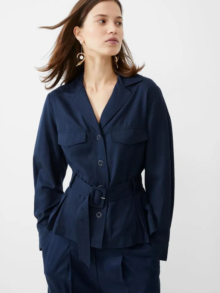 Woman French Connection Coats and Jackets Elkie Twill Belted Jacket Marine