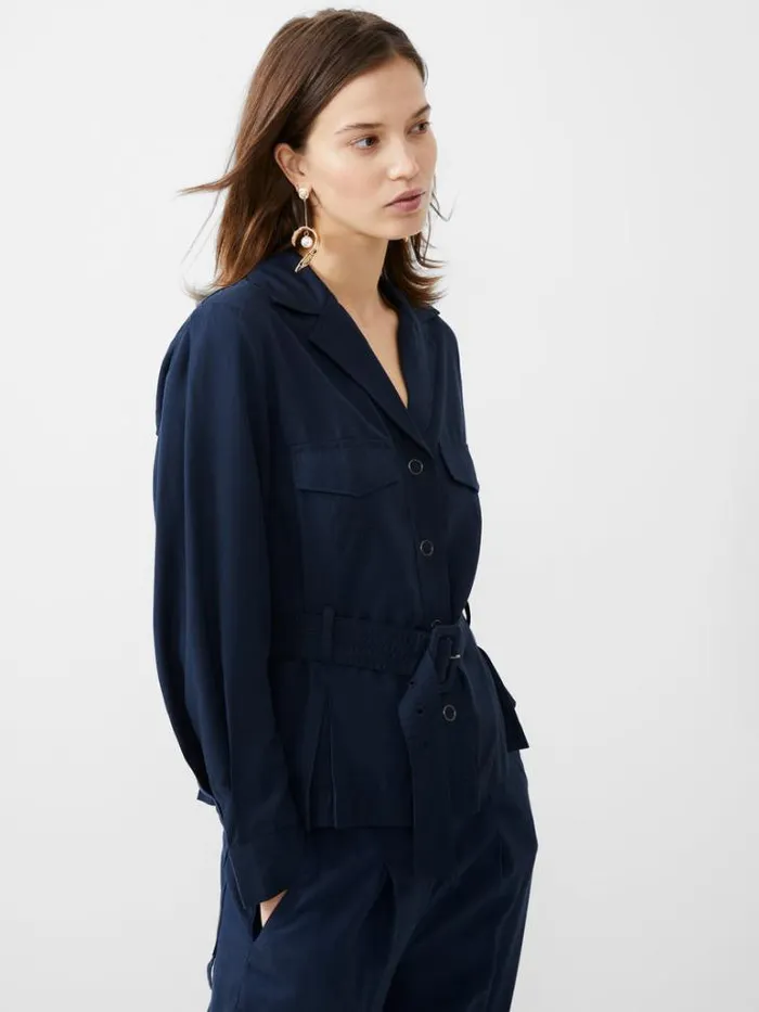 Woman French Connection Coats and Jackets Elkie Twill Belted Jacket Marine