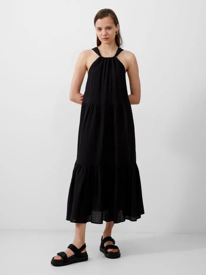 Woman French Connection Dresses Aleska Textured Midaxi Dress Black