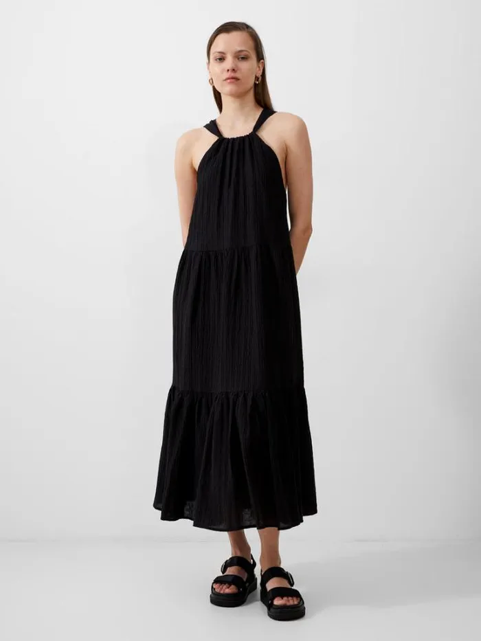 Woman French Connection Dresses Aleska Textured Midaxi Dress Black