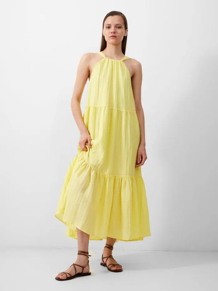 Woman French Connection Dresses Aleska Textured Midaxi Dress Lemon Gelato