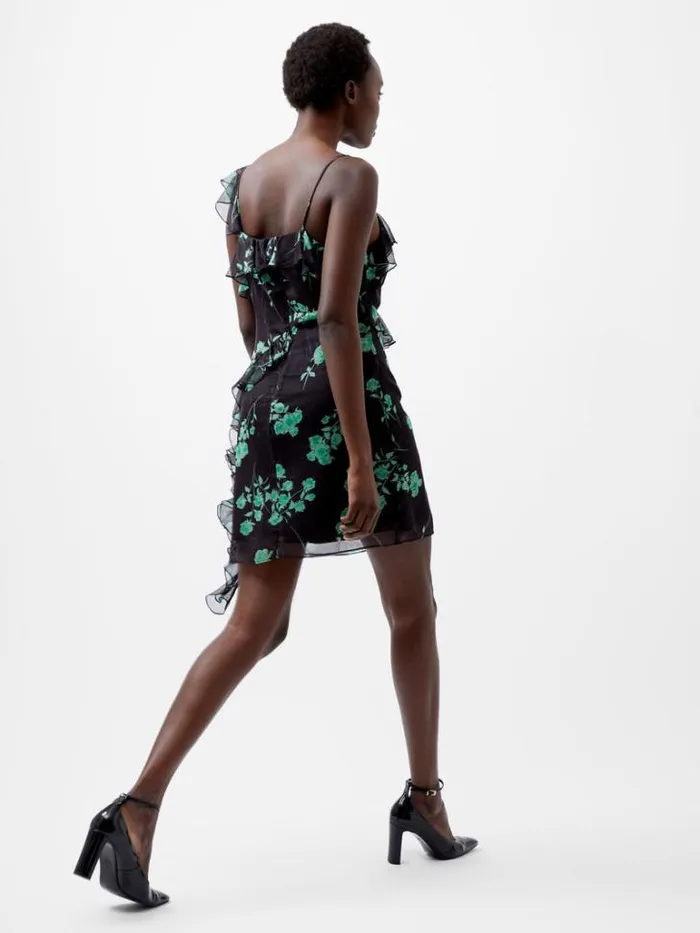 Woman French Connection Dresses Alessandra Recycled Crinkle Ruffle Mini Dress Blackoutminted Grn