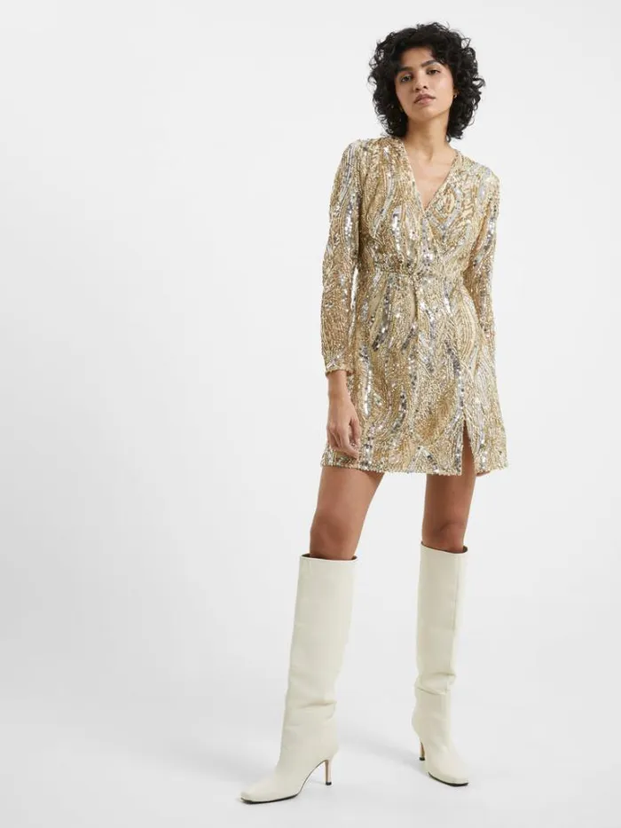Woman French Connection Dresses Deniz Embellished Mini Dress Cementgold