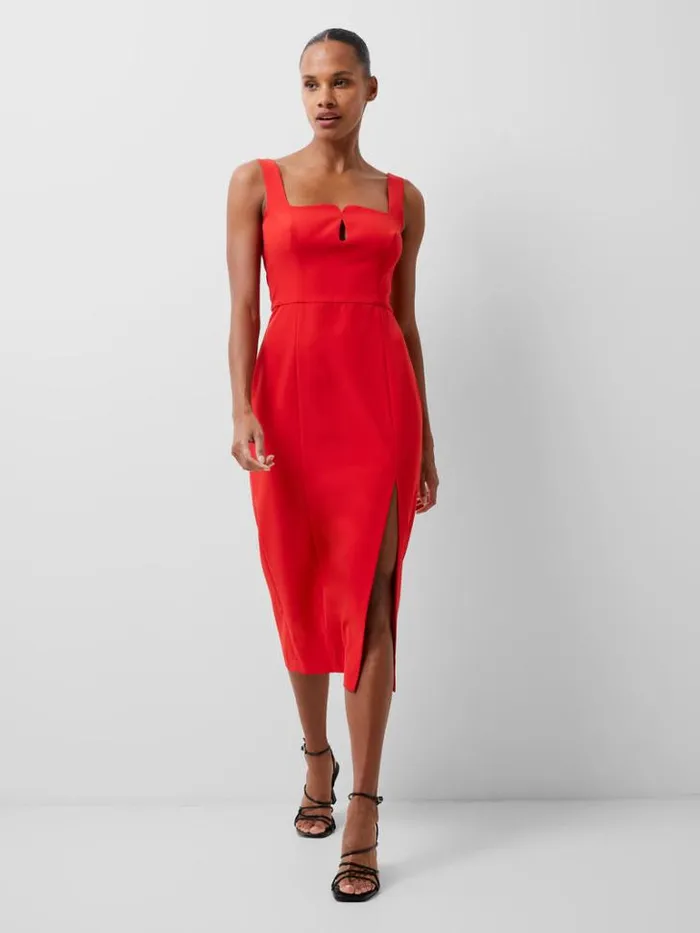 Woman French Connection Dresses Echo Crepe Keyhole Midi Dress True Red