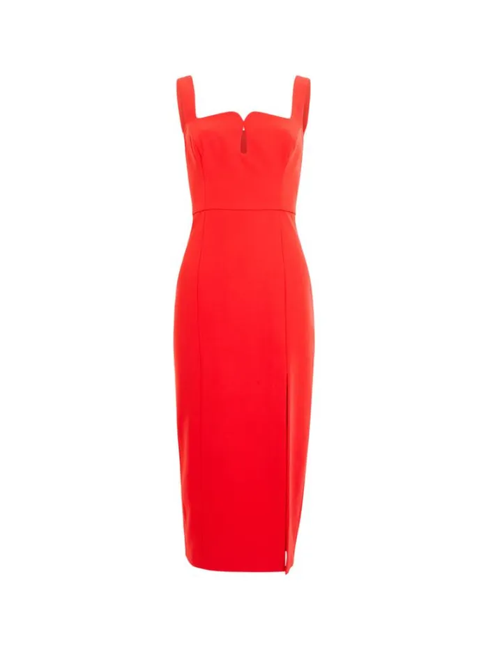 Woman French Connection Dresses Echo Crepe Keyhole Midi Dress True Red