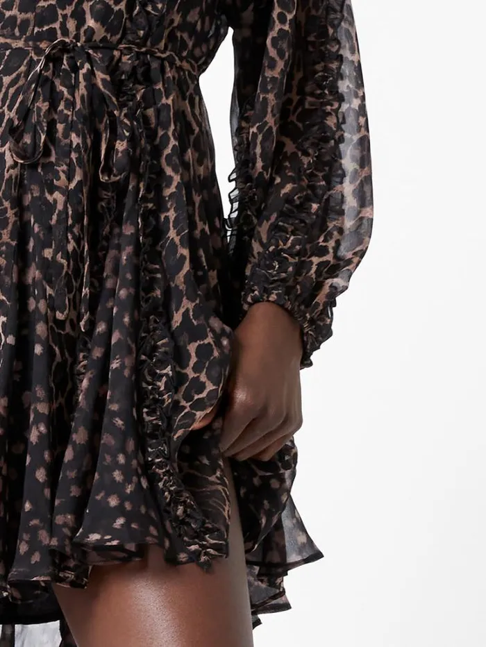 Woman French Connection Dresses Emina Chiffon Leopard Print Long Sleeve Mini Dress Leopard