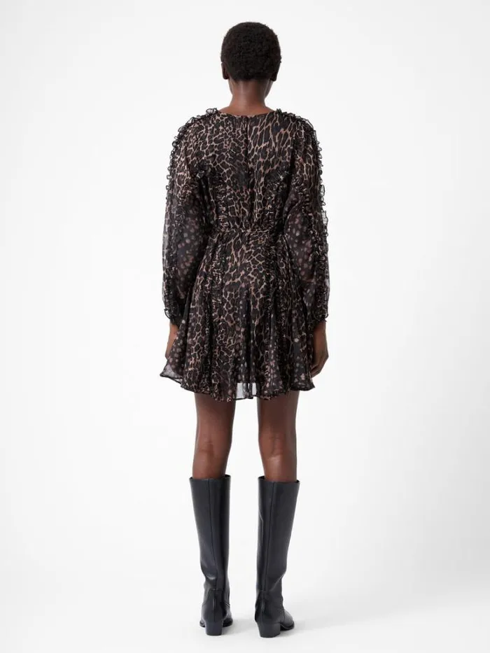 Woman French Connection Dresses Emina Chiffon Leopard Print Long Sleeve Mini Dress Leopard