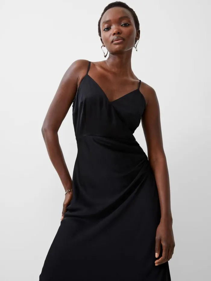 Woman French Connection Dresses Ennis Eco Satin Slip Midi Dress Blackout