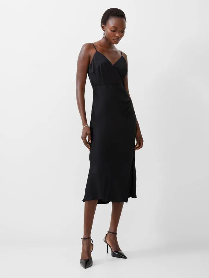 Woman French Connection Dresses Ennis Eco Satin Slip Midi Dress Blackout