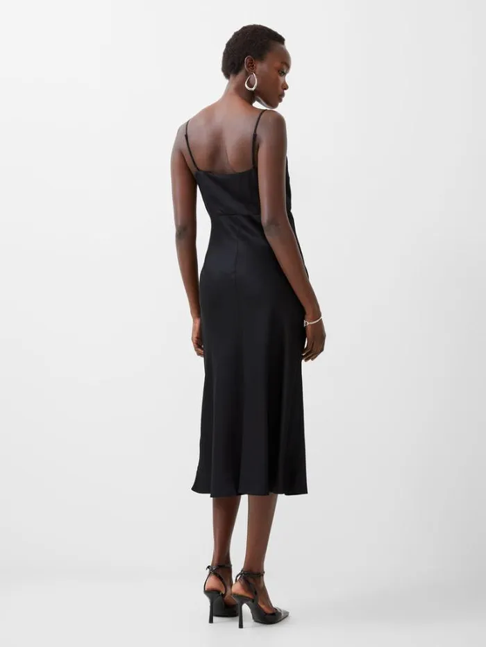 Woman French Connection Dresses Ennis Eco Satin Slip Midi Dress Blackout