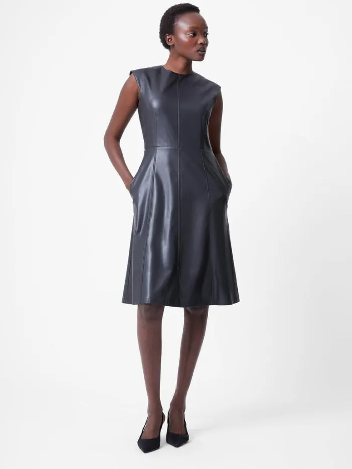 Woman French Connection Dresses Faux Leather Sleeveless Dress Black